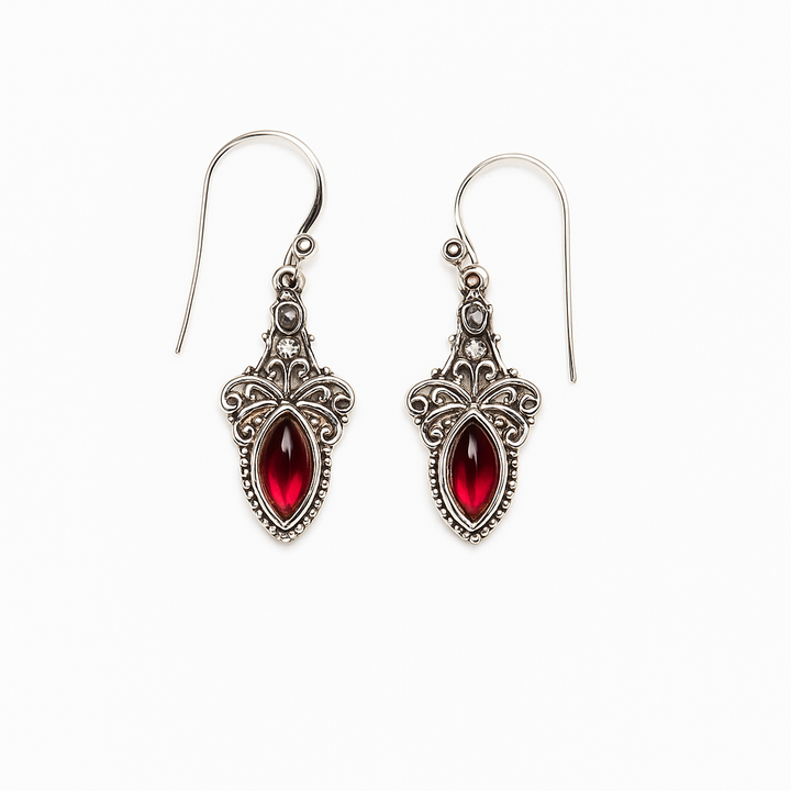 Garnet 925 Silver Marquise Earrings