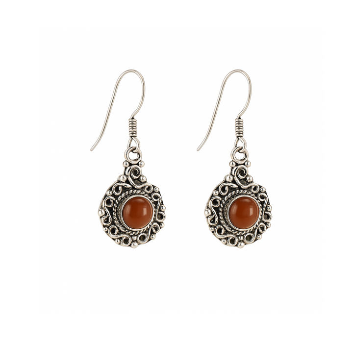 Carved Round 925 Silver Earrings (All stones)