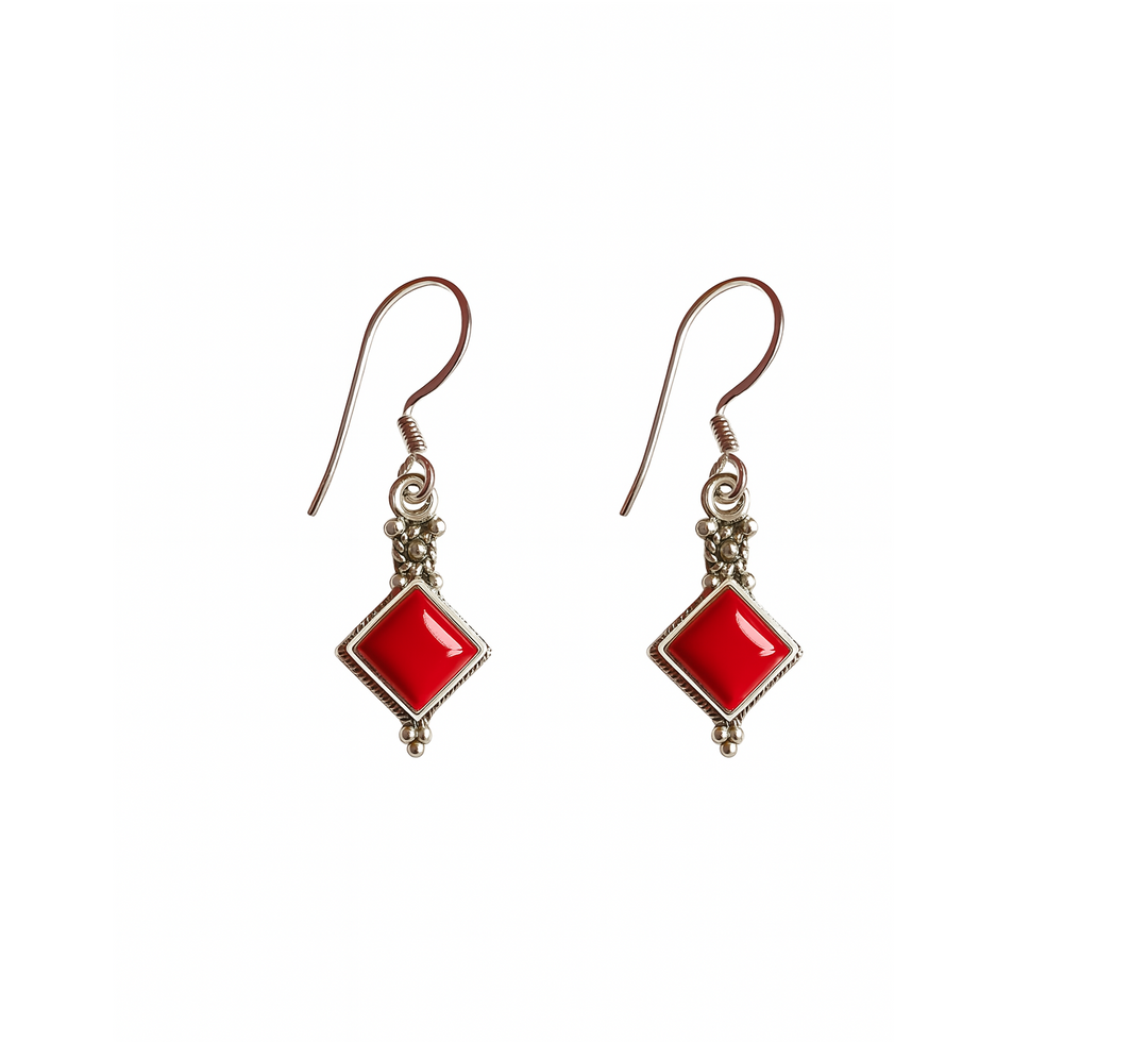 Diamond shaped 925 Silver Earrings (All stones)