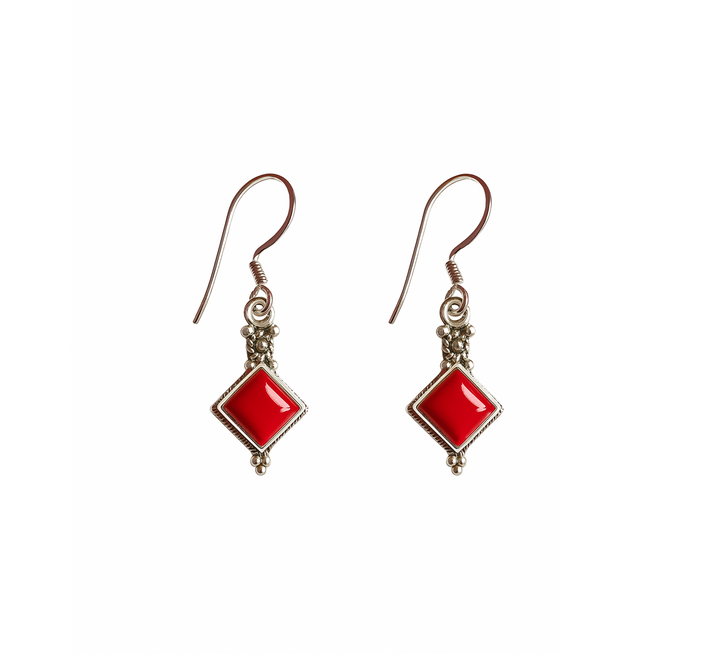 Diamond shaped 925 Silver Earrings (All stones)