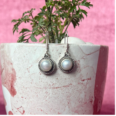 Pearl Round 925 Silver Earring & Pendant Set
