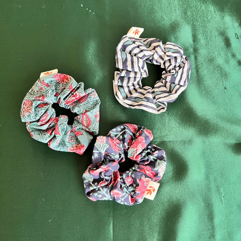 Handblock Print Cotton Scrunchies (Set of 3)