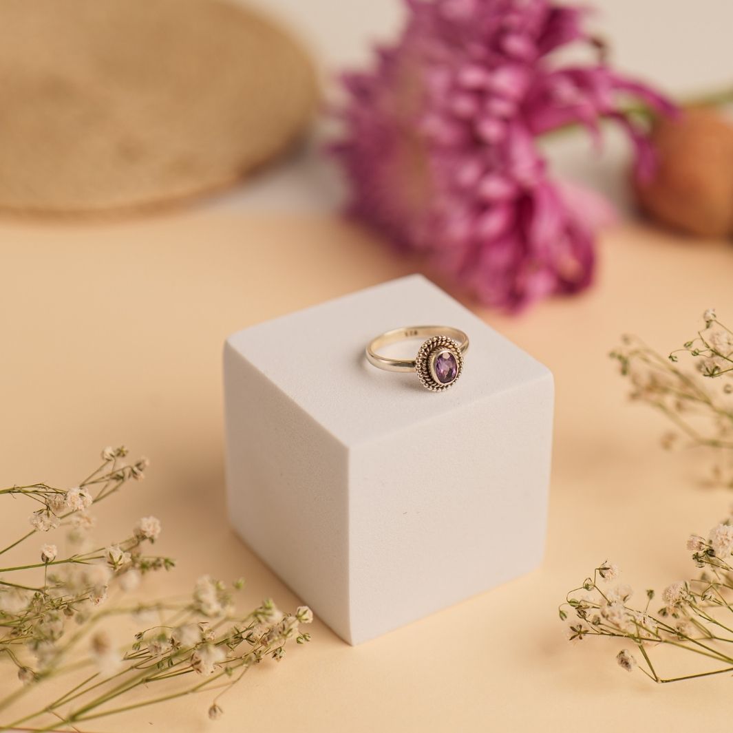 Amethyst 925 Silver Cut Ring