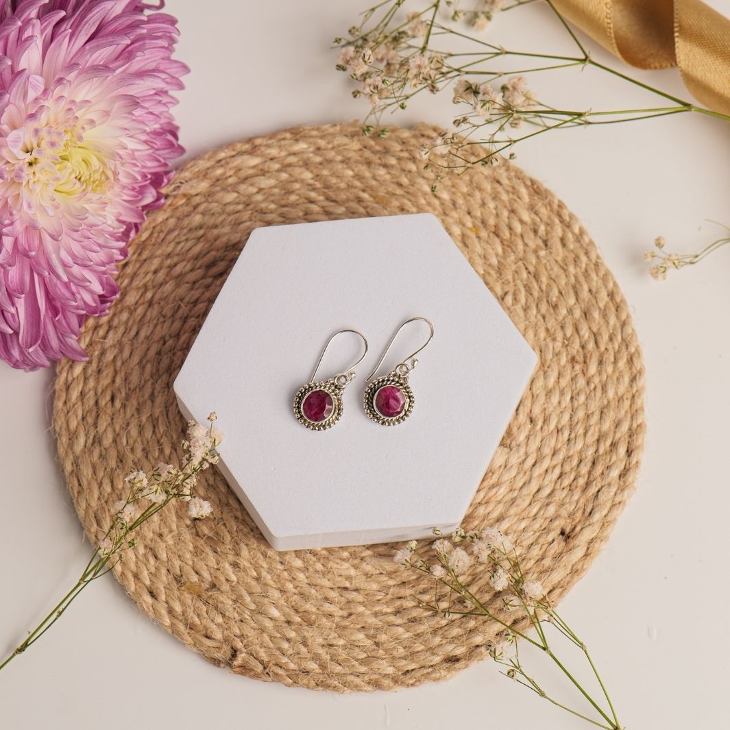 Dyed Ruby Round 925 Silver Earrings