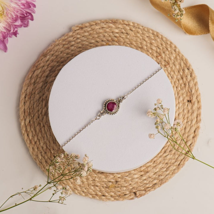 Dyed Ruby Round 925 Silver Bracelet