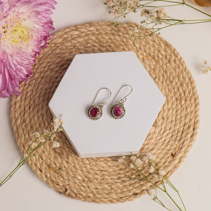 Dyed Ruby Round 925 Silver Earrings