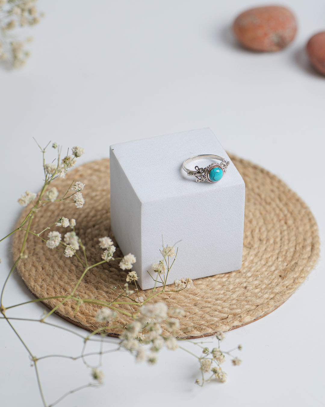 Turquoise 925 Silver Carved Round Ring The Spring Story