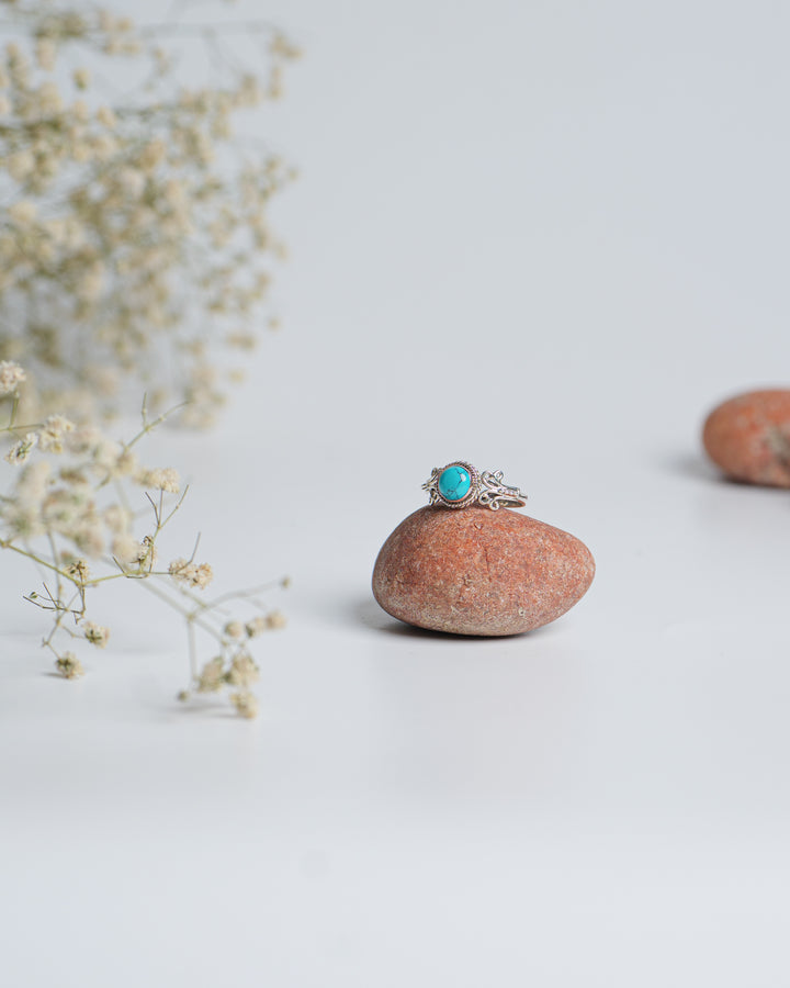 Turquoise 925 Silver Carved Round Ring The Spring Story