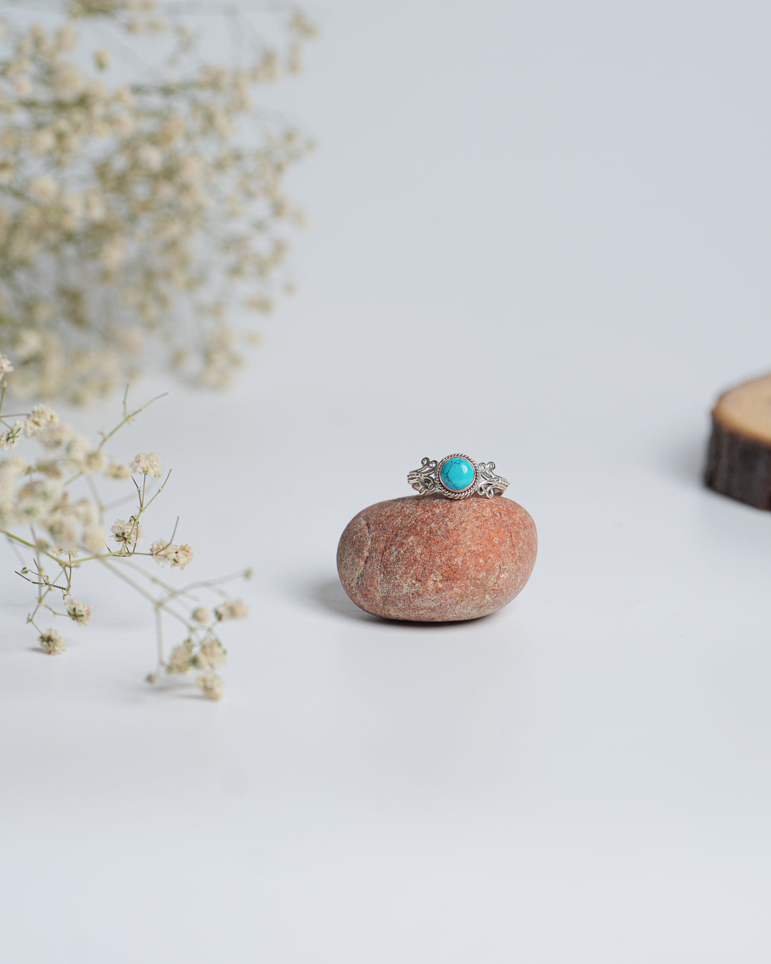 Turquoise 925 Silver Carved Round Ring The Spring Story