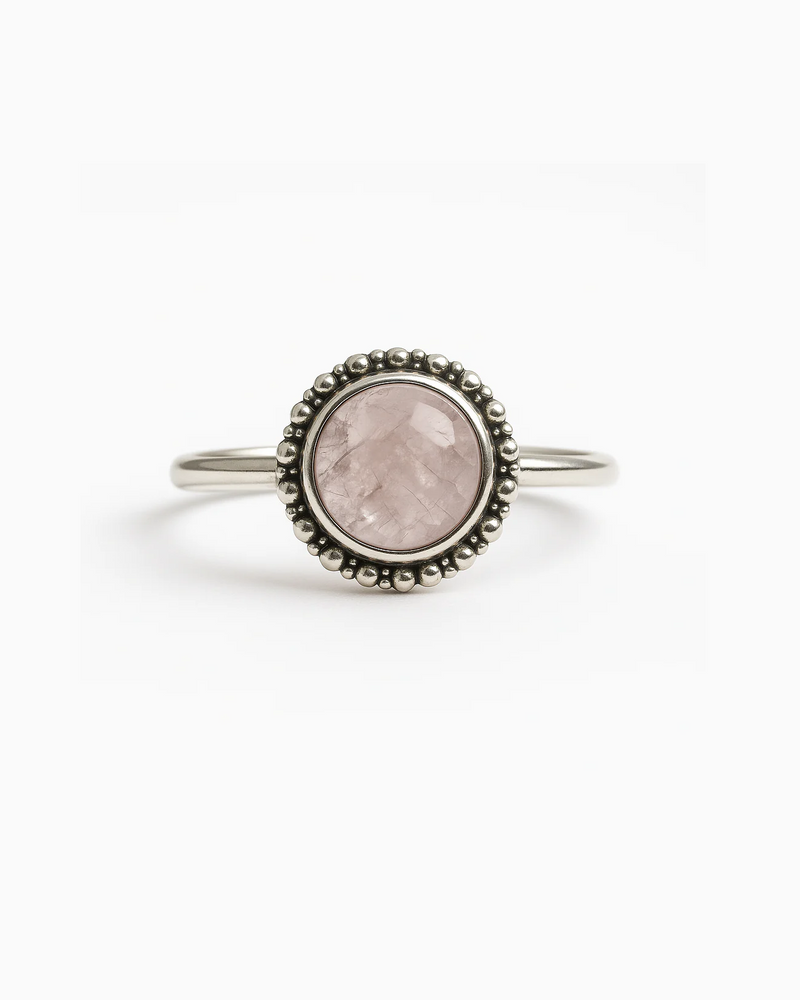 Rose Quartz 925 Silver Round Ring