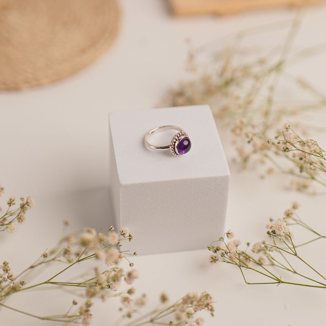 Amethyst 925 Silver Round Ring