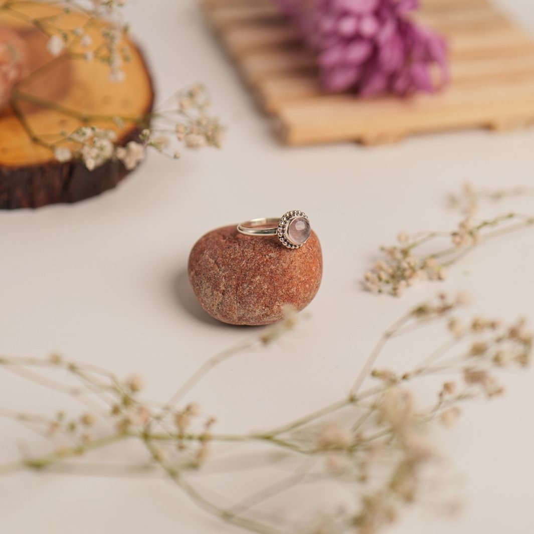 Rose Quartz 925 Silver Round Ring