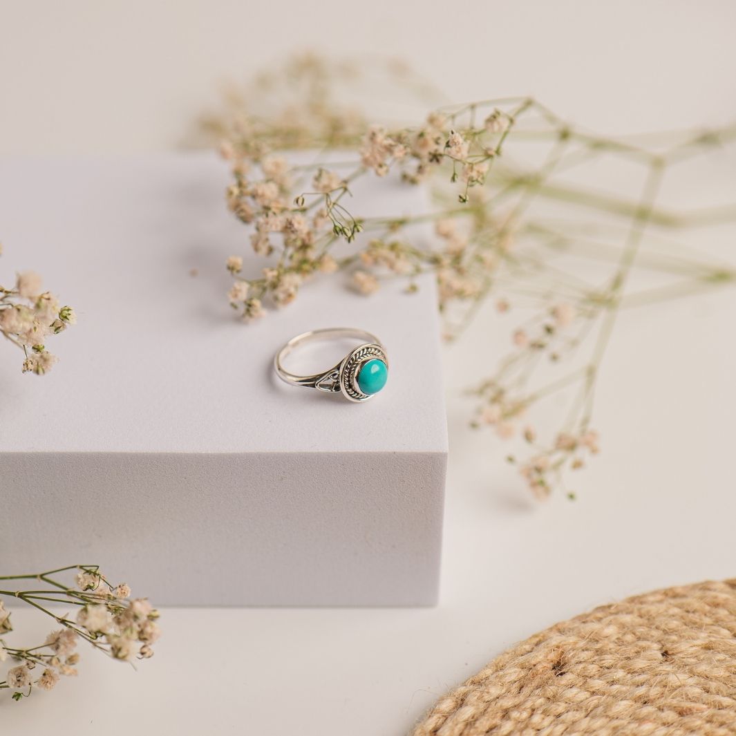 Turquoise 925 Silver Round Ring