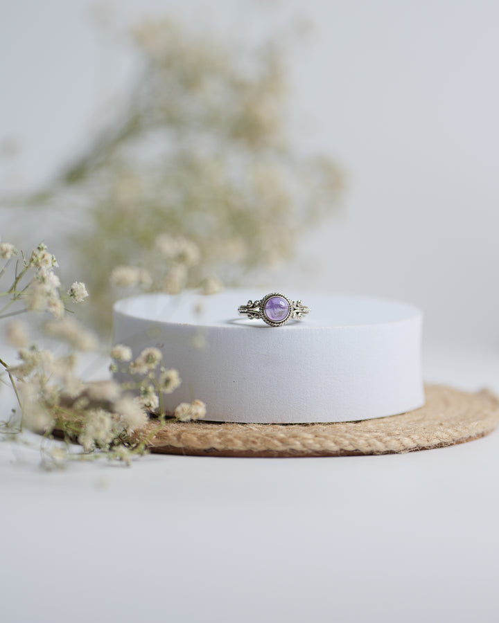 Amethyst 925 Silver Carved Round Ring The Spring Story