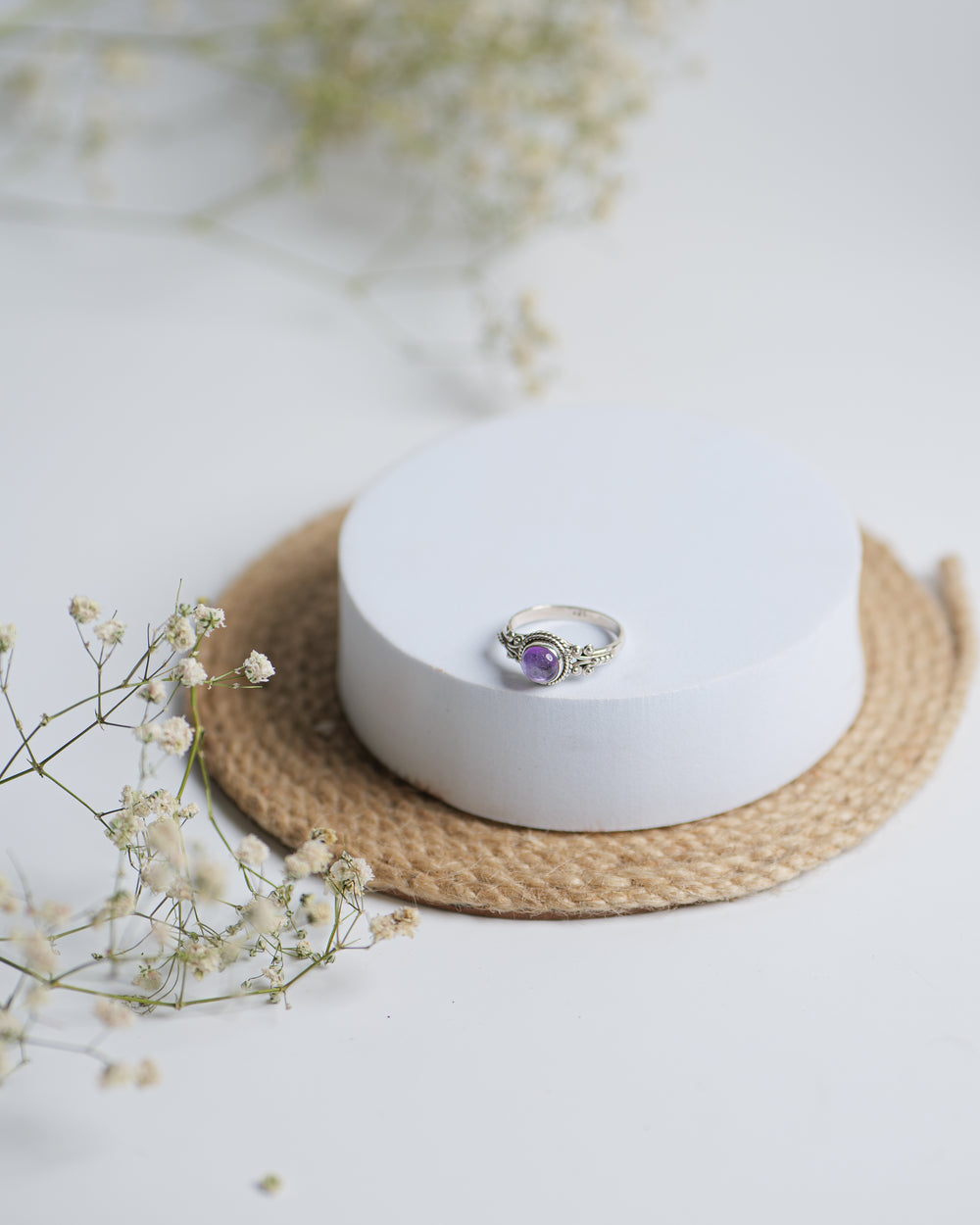 Amethyst 925 Silver Carved Round Ring The Spring Story
