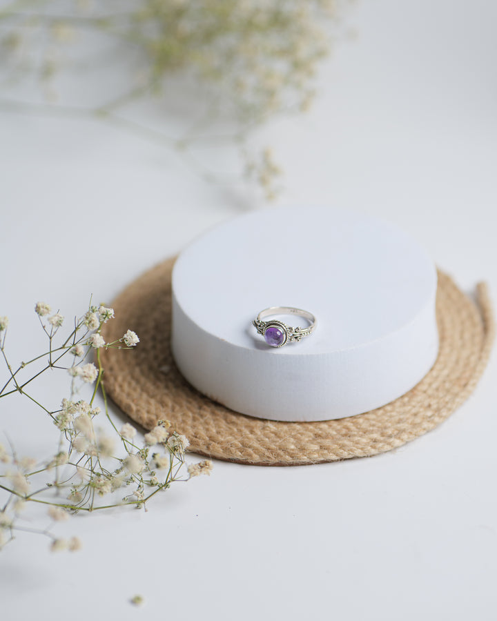 Amethyst 925 Silver Carved Round Ring The Spring Story