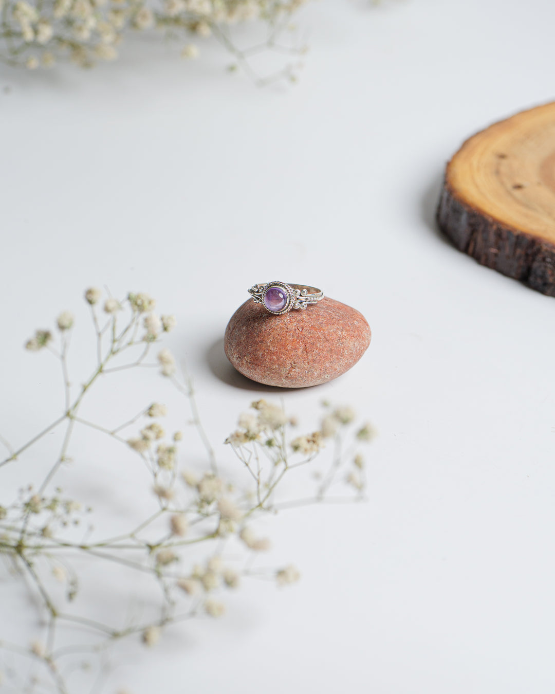 Amethyst 925 Silver Carved Round Ring The Spring Story