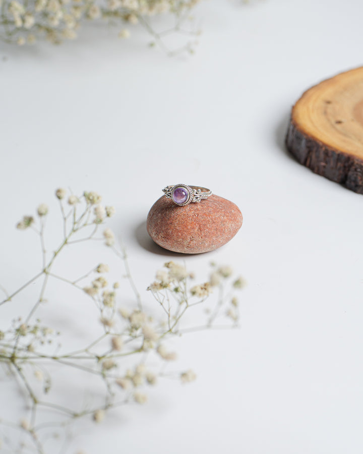 Amethyst 925 Silver Carved Round Ring The Spring Story
