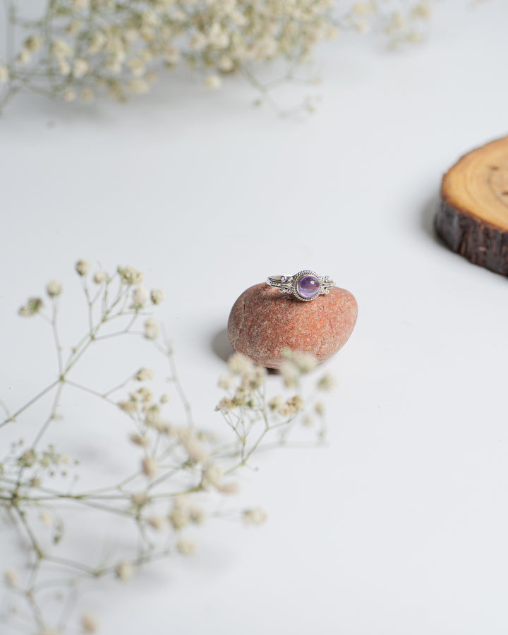 Amethyst 925 Silver Carved Round Ring The Spring Story