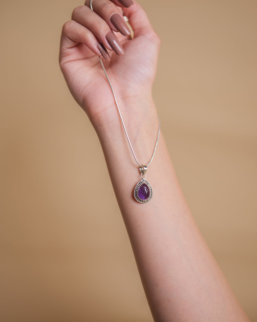 Amethyst Drop 925 Silver Pendant The Spring Story