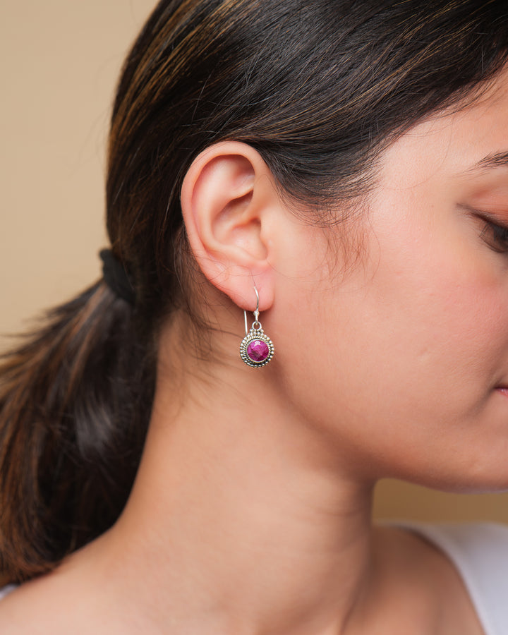 Dyed Ruby Round 925 Silver Earrings The Spring Story
