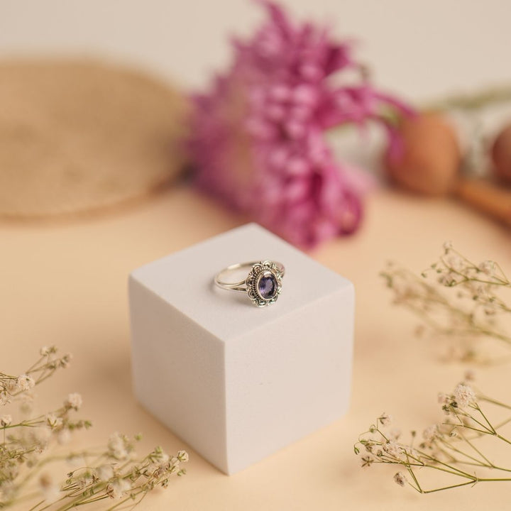 Iolite 925 Silver Flower Cut Ring