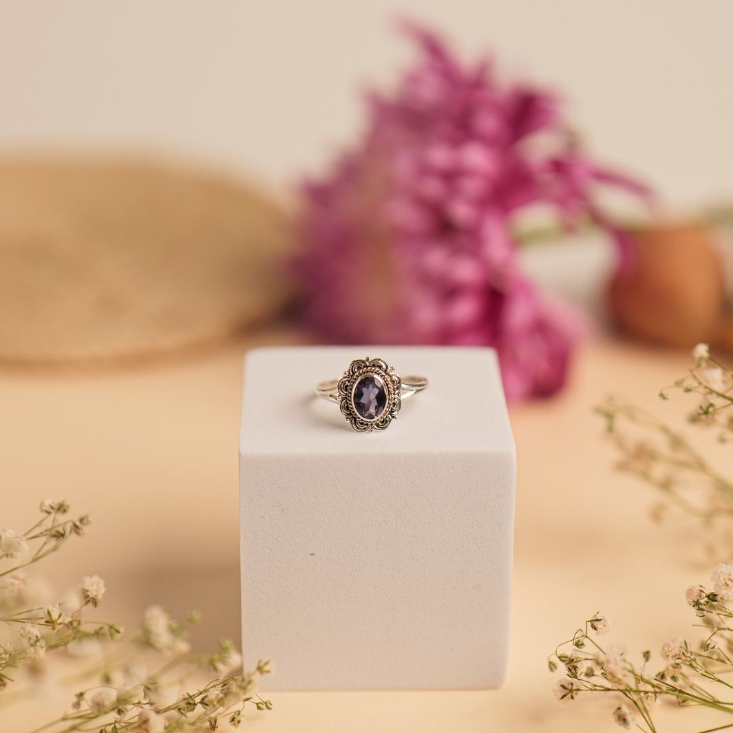 Iolite 925 Silver Flower Cut Ring