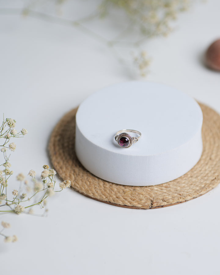 Garnet 925 Silver Round Ring The Spring Story
