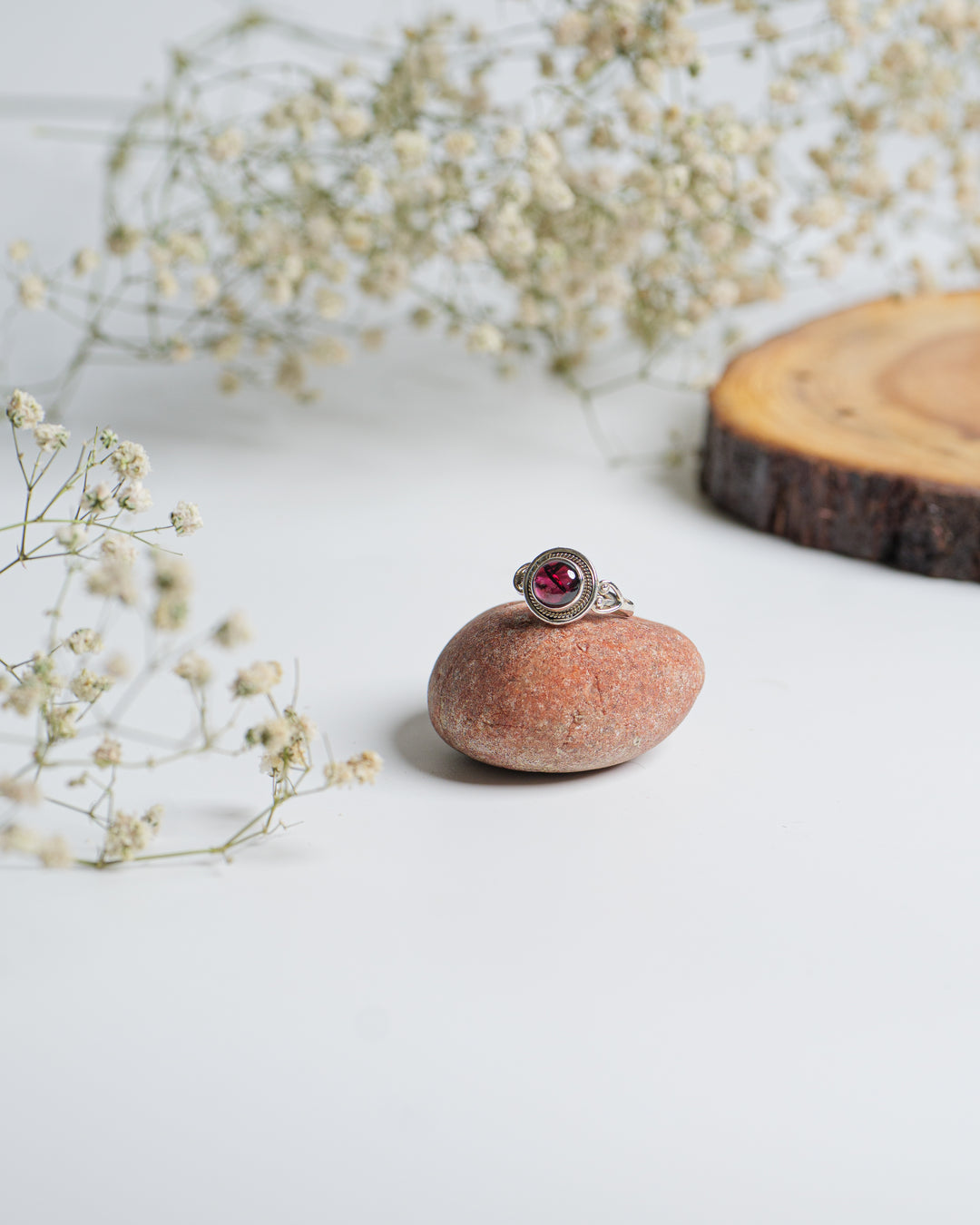 Garnet 925 Silver Round Ring The Spring Story