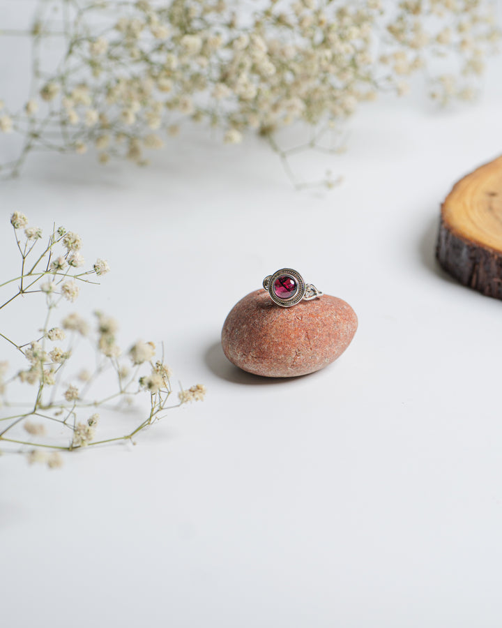 Garnet 925 Silver Round Ring The Spring Story