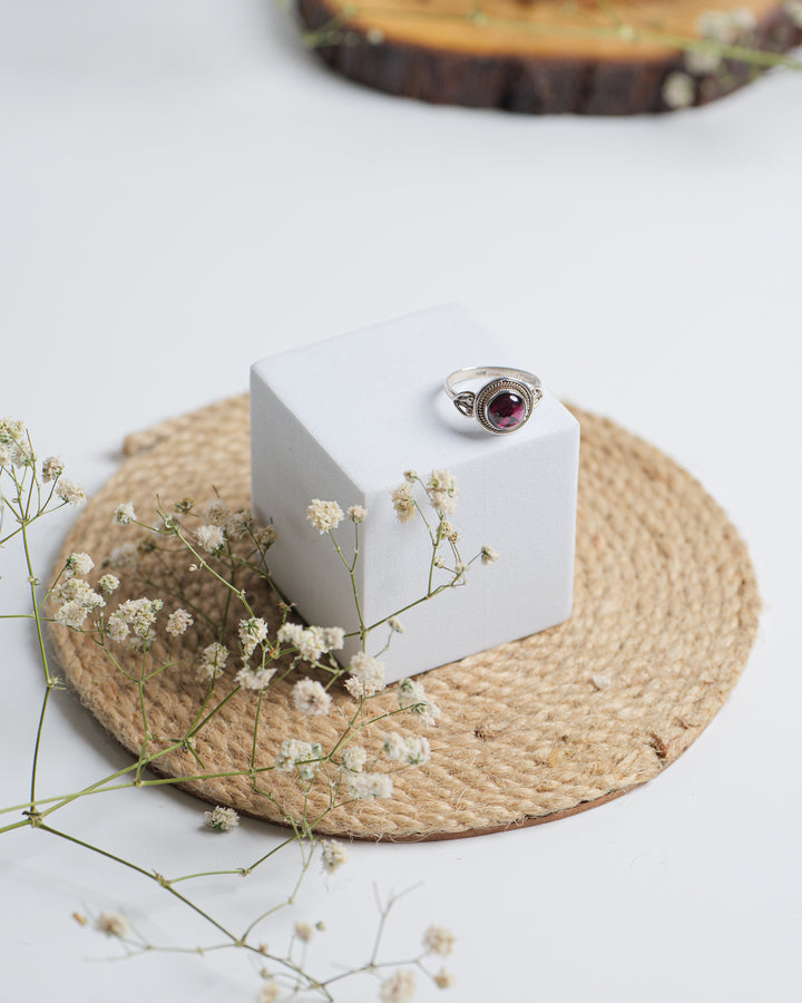 Garnet 925 Silver Round Ring The Spring Story