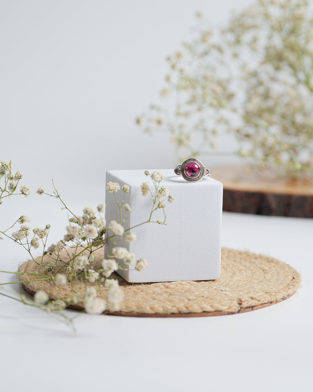 Garnet 925 Silver Round Ring The Spring Story