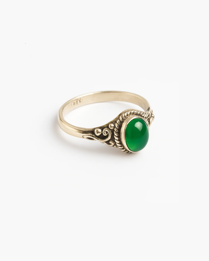 Green Onyx Oval 925 Silver Ring