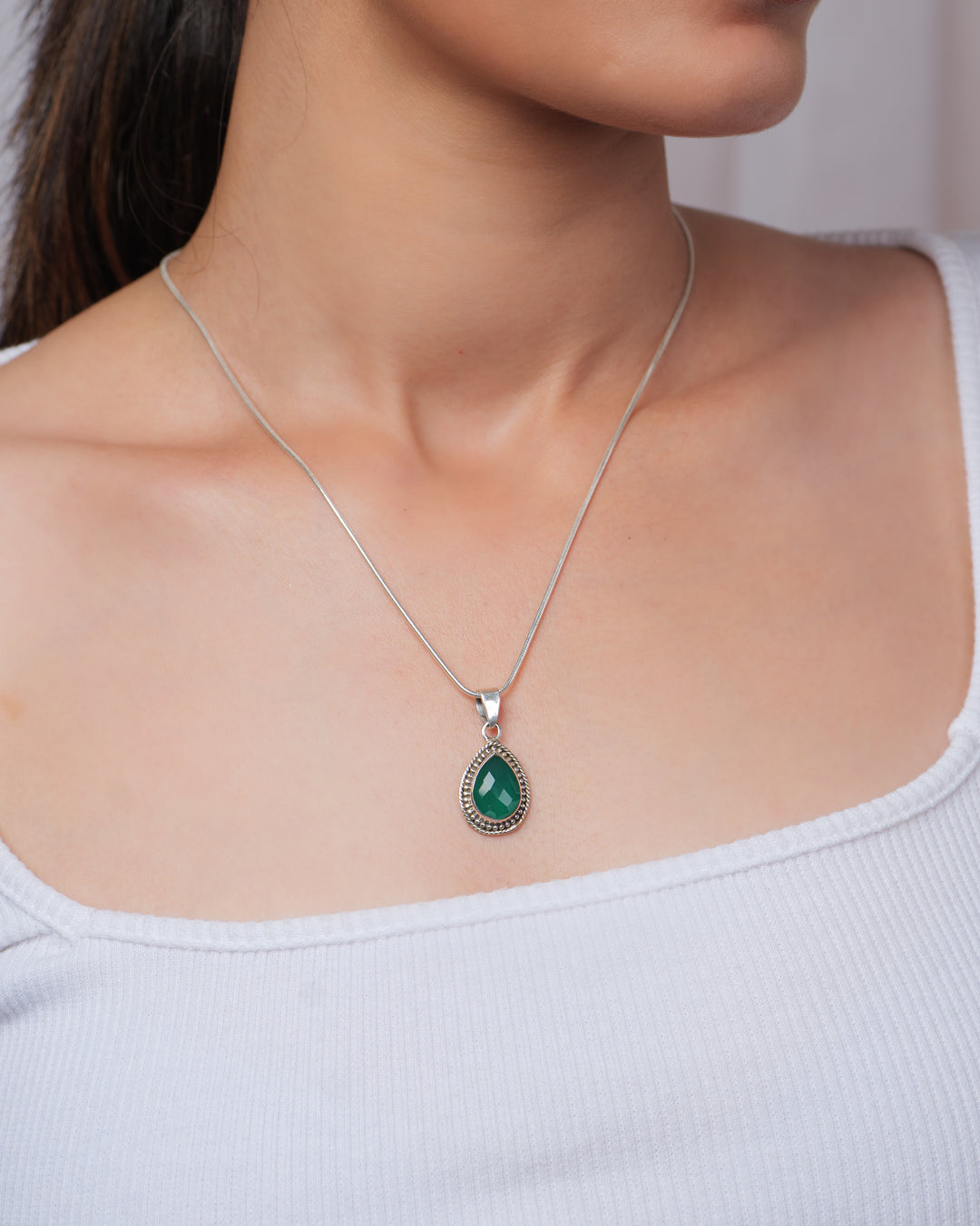 Green Onyx Drop 925 Silver Pendant The Spring Story
