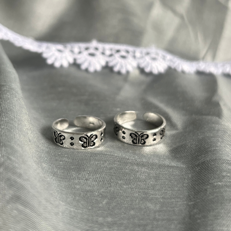 925 Silver Butterfly Toe Ring - Set Of 2