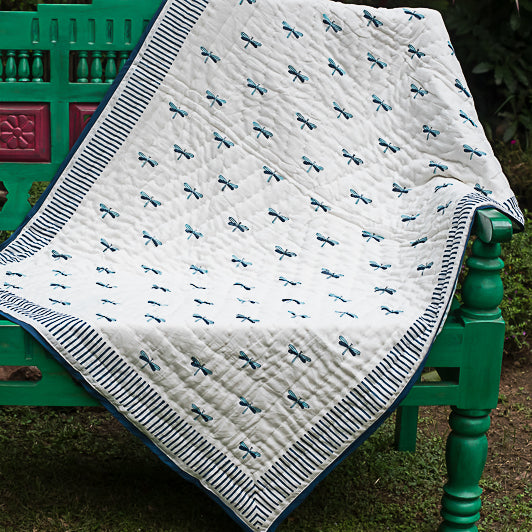 Baby Quilt with DragonFly Print - Blue
