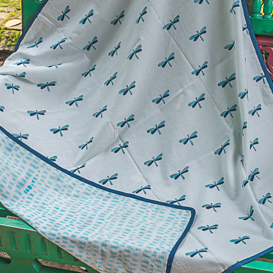 Baby Summer Blanket (Dohar) with DragonFly Print - Blue