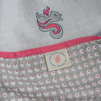 Baby Summer Blanket (Dohar) with Squirrel Print - Pink-Grey