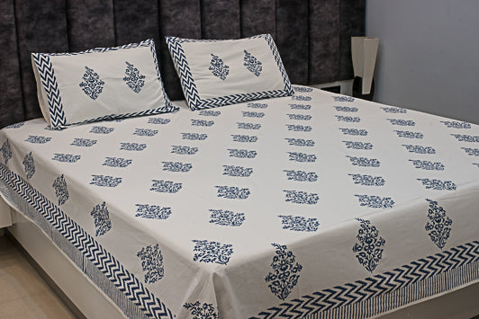 Dhaara Handblock Print Cotton bedsheets with complimenting pillow covers