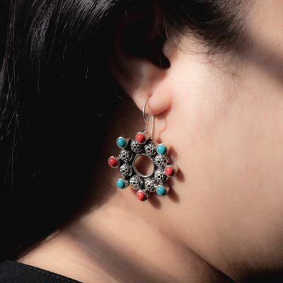 Mystical 925 Silver-Coral & Howlite Earrings