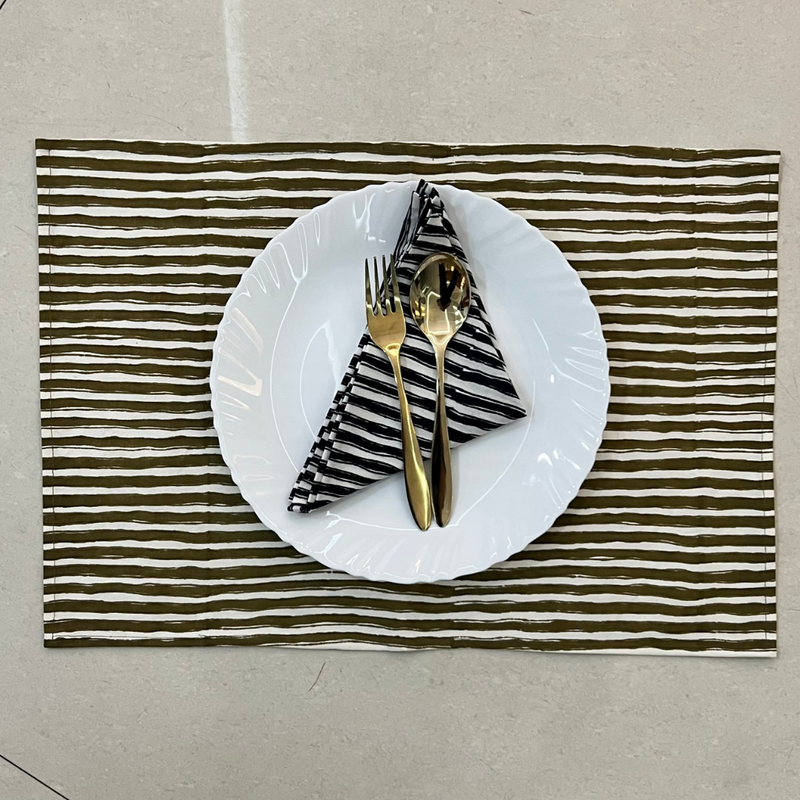 IRA Green Handblock Print Cotton Table Mats (Set of 2)