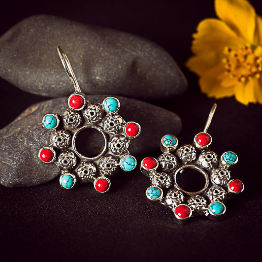 Mystical 925 Silver-Coral & Howlite Earrings