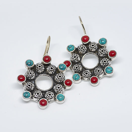 Mystical 925 Silver-Coral & Howlite Earrings