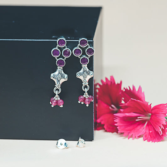 Captivating 925 Silver-Red Stone Earrings