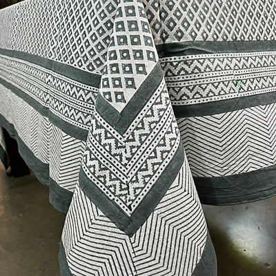Tara Handblock Print Cotton Table Cover - Grey